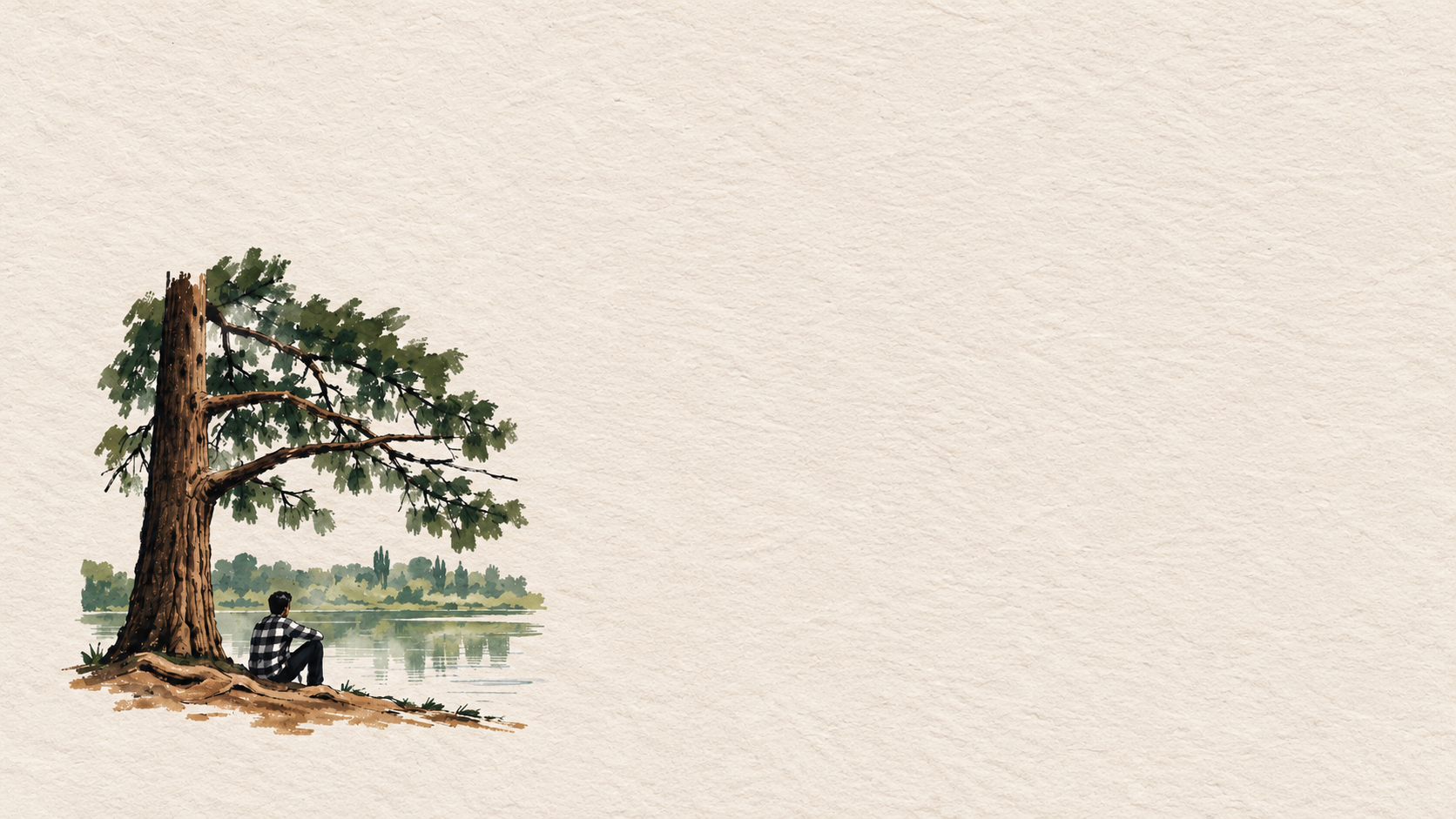 Lakeside peaceful tree illustration