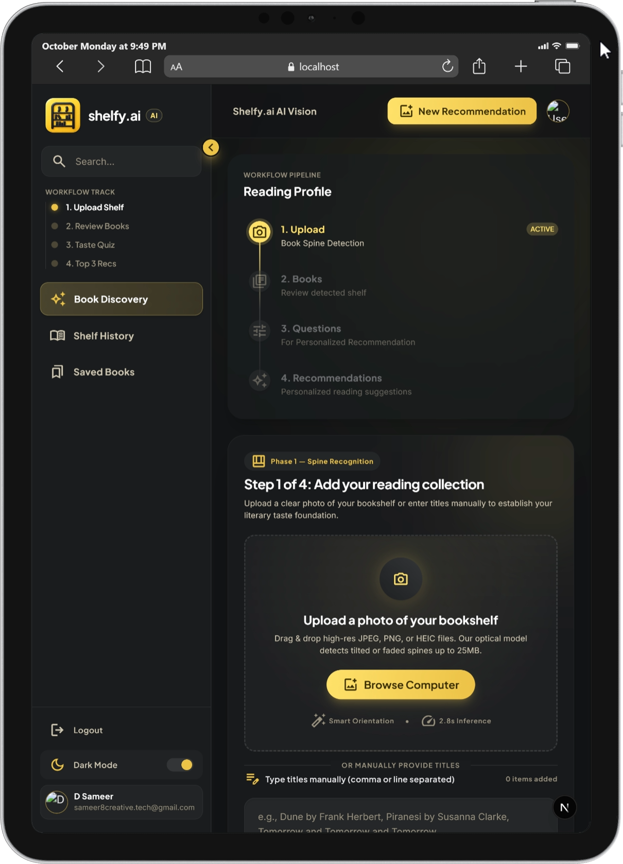 Shelfy AI iPad App Interface